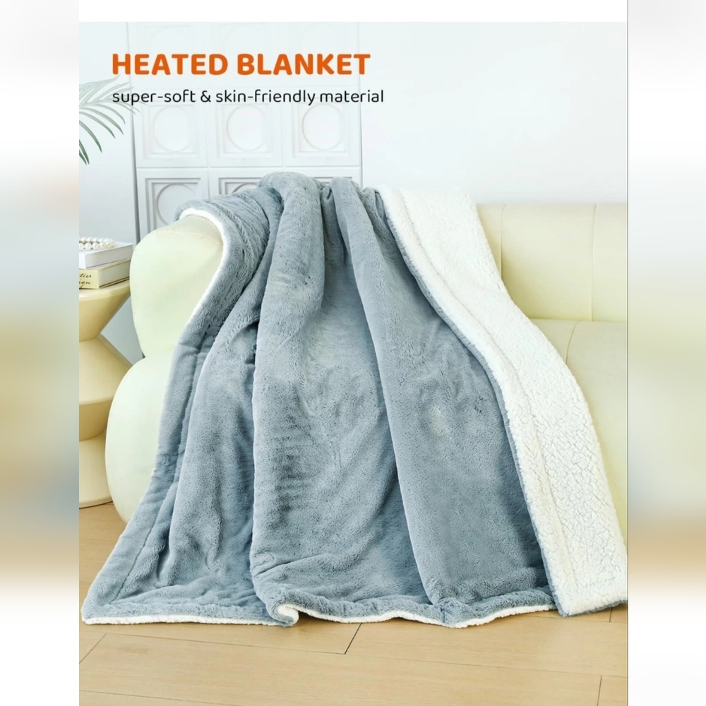 Dogguan  50" x 60" inch Heated Electric Throw Blanket  Blue Gray Fleece